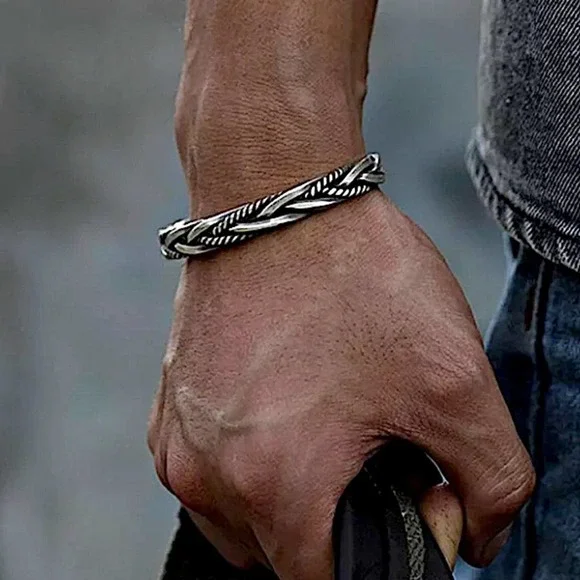 STERLING SILVER BRAIDED BANGLE CUFF BRACELET