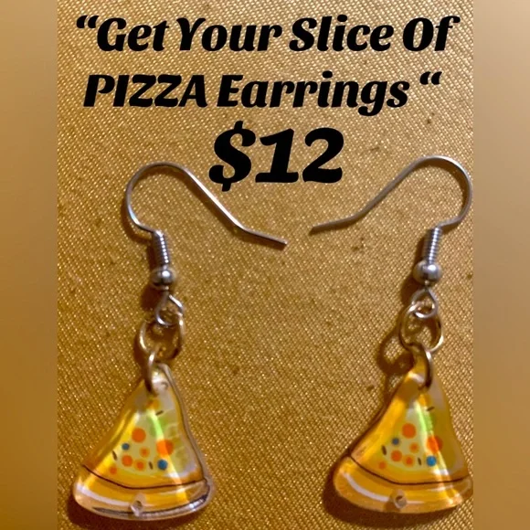 Pizza Earrings. Dangle Slice Of Pizza Earrings. Charmed Me Charms.