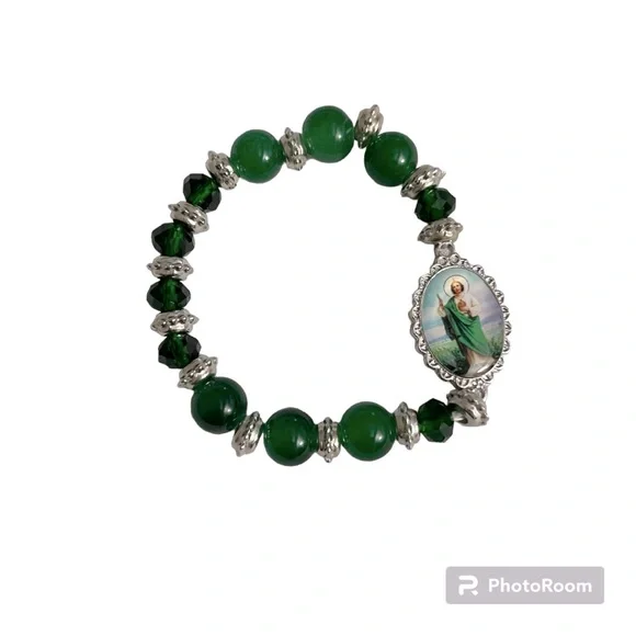 Saint Jude elastic bracelet in green / brazalete elastico verde San Judas