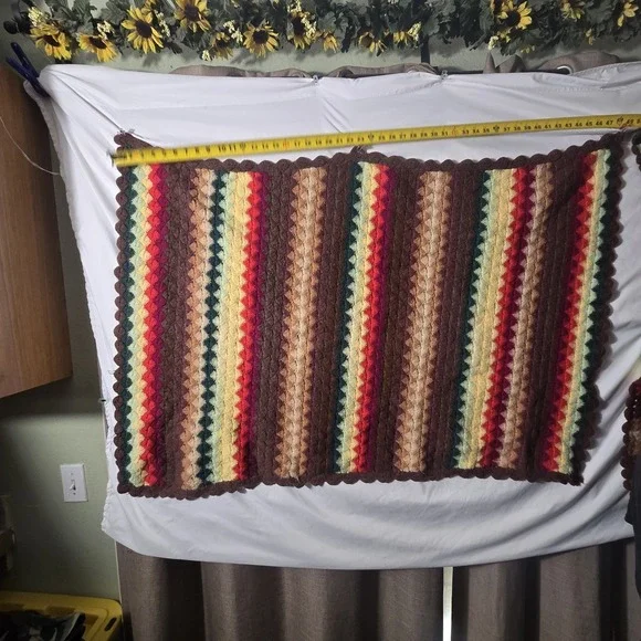 Vintage MCM Handmade Afghan Blanket Throw Crochet Multi Color 48x34 70's‎