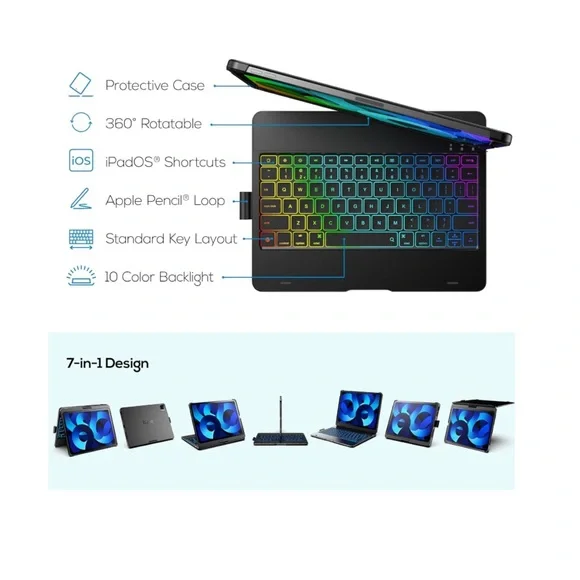 typecase iPad Flexbook Wireless Backlit Keyboard Case(10.9”, 2022), 360°NIB
