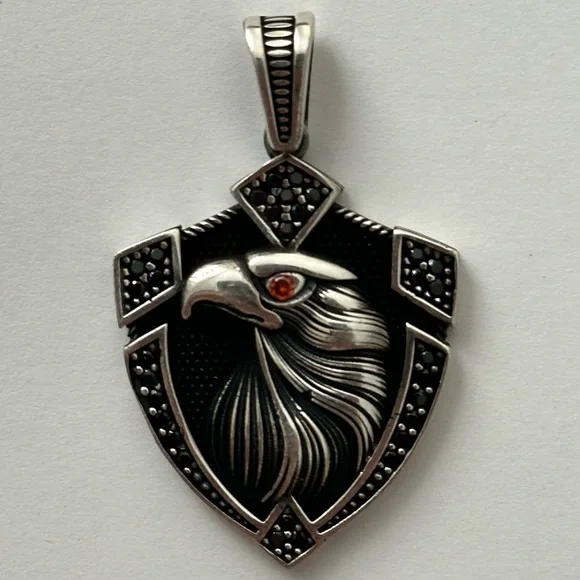 925 Silver eagle unisex pendant red/black cz