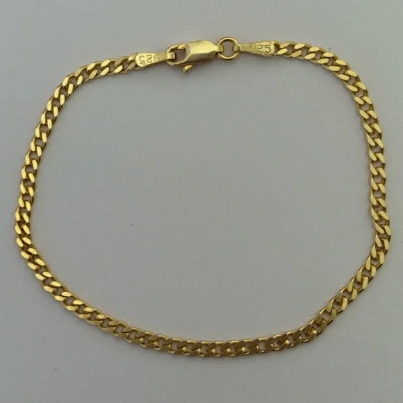 925 Silver 7.5” 3mm bracelet cuban chain 18k yellow gold plated Unisex