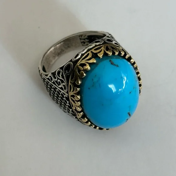 925 Silver 9.75 size ring turquoise blue oval stone