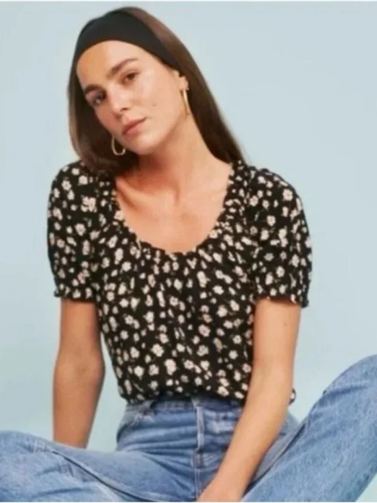 Reformation Cheyanne Haley Black Floral Puff Sleeve Women’s Top size xs