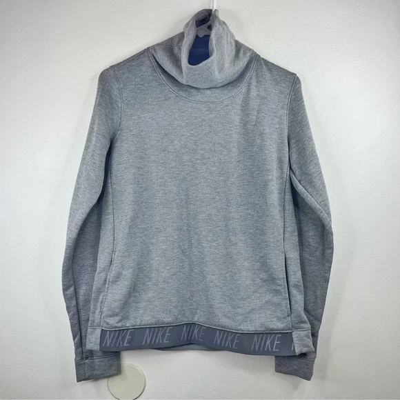 NIKE Women’s GREY Dri-FIT Cowl Neck Training Top NIKE Logo Band on Bottom Size S