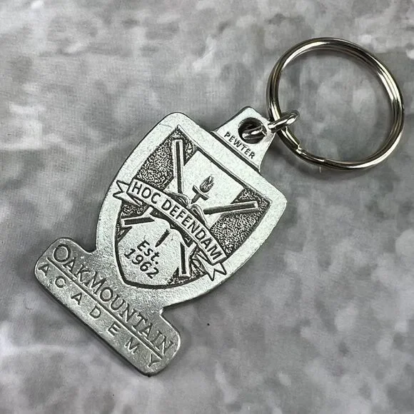 Oak Mountain Academy Pewter Keychain Est 1962 Hoc Defendam School Shield Logo