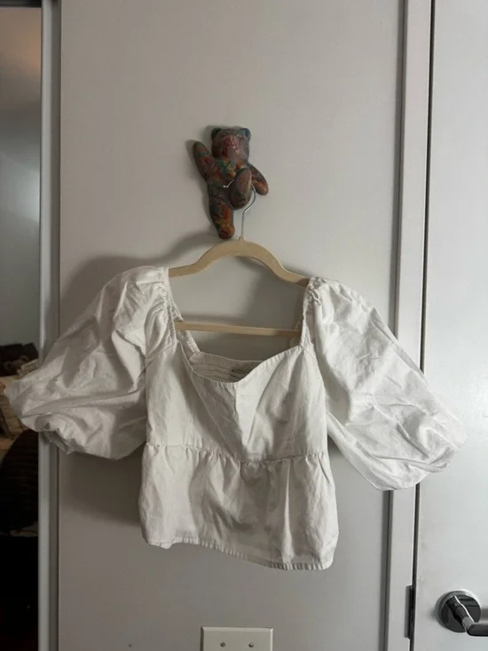 Faithfull the Brand Quincy White Puff Sleeve Square Neck Peplum Top 4