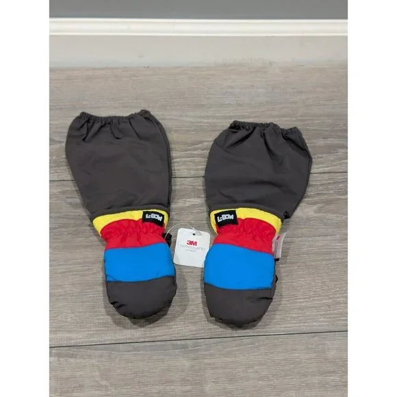 L-Bow Kids Waterproof Extra-Long Thinsulate Mittens Size Small Blue Red Yellow