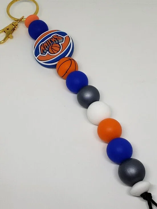 Handmade Silicone Focal Beaded New York Knicks Keychain