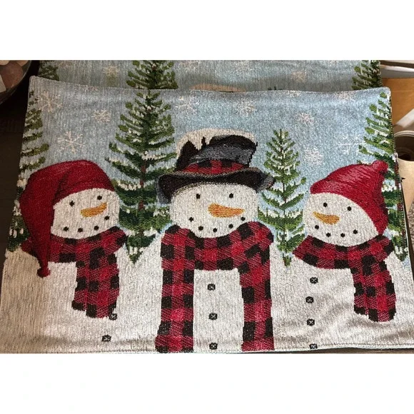 St. Nicholas Square Set of 4 Snowman & Snowflake Tapestry‎ Glitter Placemats