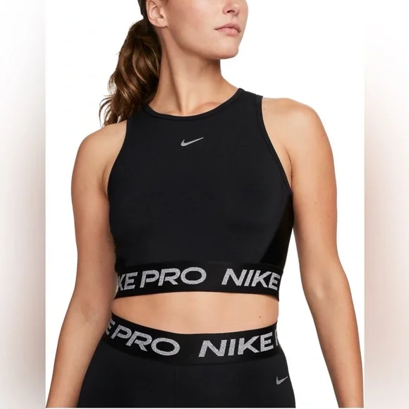 Nike Pro Women’s Med Women's Dri-FIT Cropped Training Tank Black/Metallic