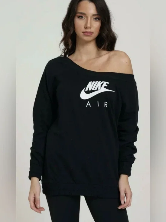 WOMENS NIKE AIR FLEECE LONG CREW TOP OFF SHOULDER SWEATSHIRT SIZE S