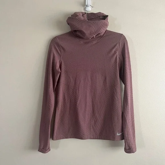 Nike Running Dri-Fit Cowl Neck Long Sleeve Top S Mauve Dusty Purple Textured