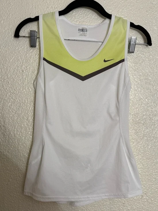 Vintage Nike Women’s White Tank Top with Lime Accent size XS