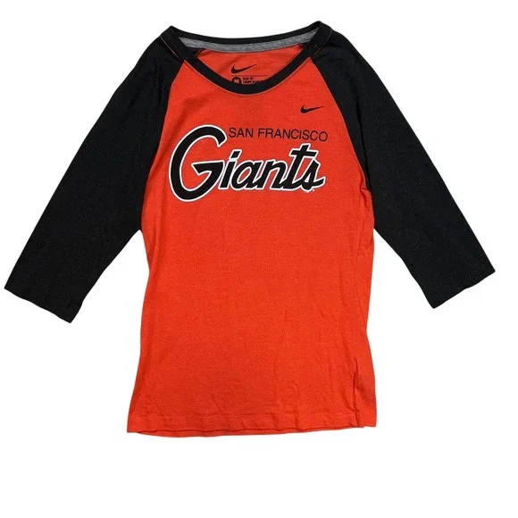 Nike San Francisco Giants Raglan Tee Orange Black 3/4 Sleeve Slim‎ Fit M