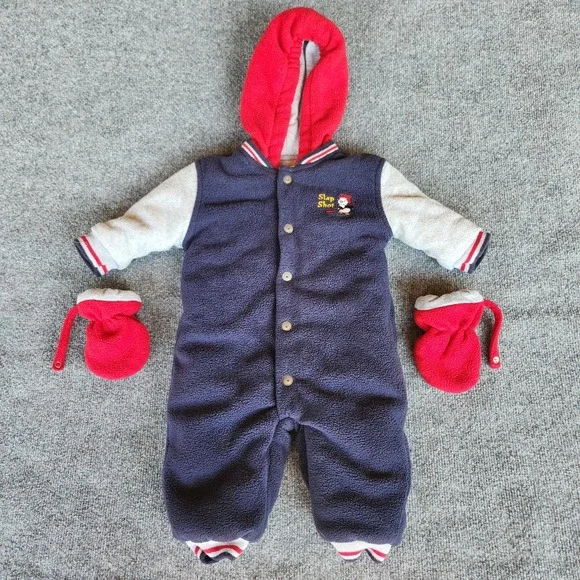 vtg Y2K Sesame Street Snowsuit Fleece‎ Insulated hockey Slap Shot w/Mittens 12M