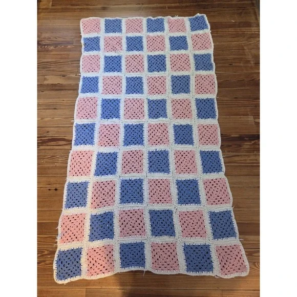 Vintage‎ Handmade Granny Square Crochet Afghan Blanket