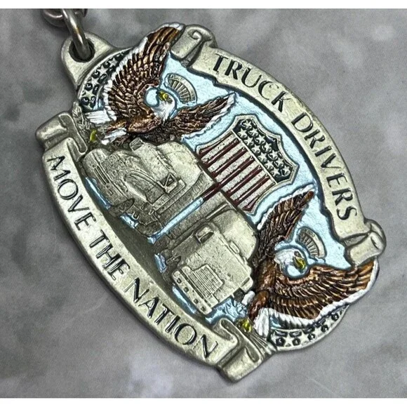 Fine Pewter Truck Drivers Move the Nation Vintage Keychain Keyring K51 1988