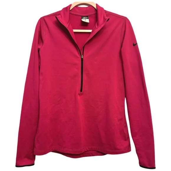 NIKE PRO FITTED‎ WOMEN’S DRI-FIT HALF ZIP LONG SLEEVES SIZE LARGE MAGENTA SWOOSH