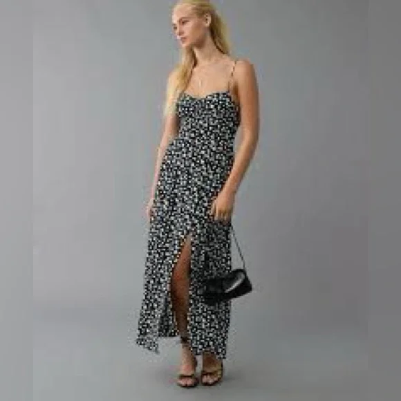 AMERICAN EAGLE Women Dress Cottagecore Boho Floral Summer Slit Maxi Small‎