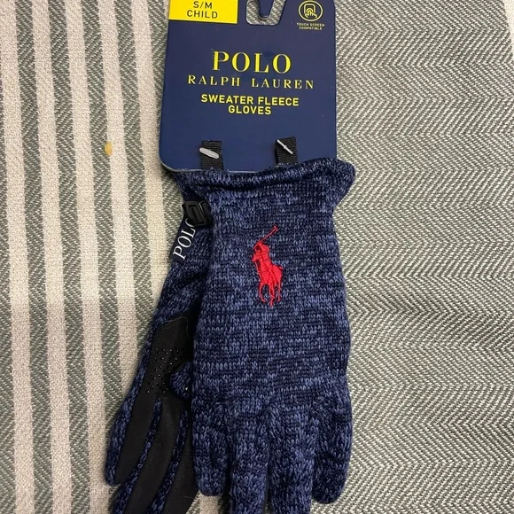 Polo by Ralph Lauren Navy‎ Knit Fleece Gloves NEW