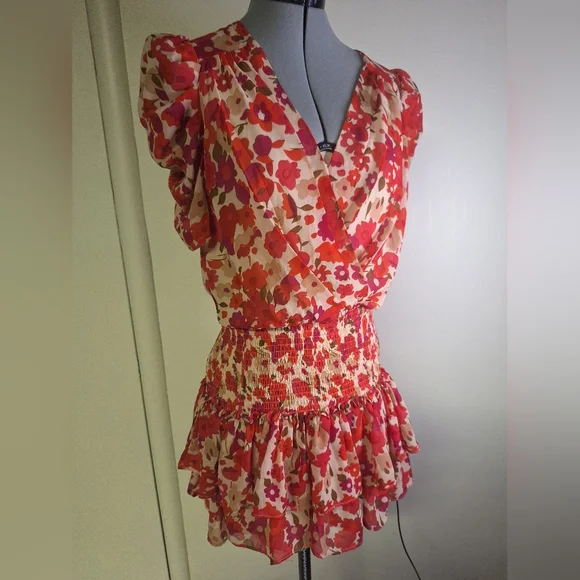 TCEC Red Floral Ruffle Mini Dress Size Small