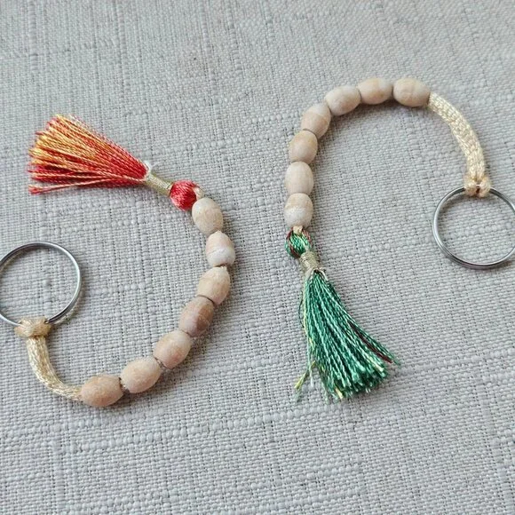 Lot of Keychains Handmade Keys Holder Real Wood Beads Key Chains X 2