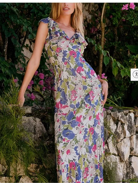 NWT Express Floral Chiffon V-Neck Flutter Sleeve Maxi Dress
