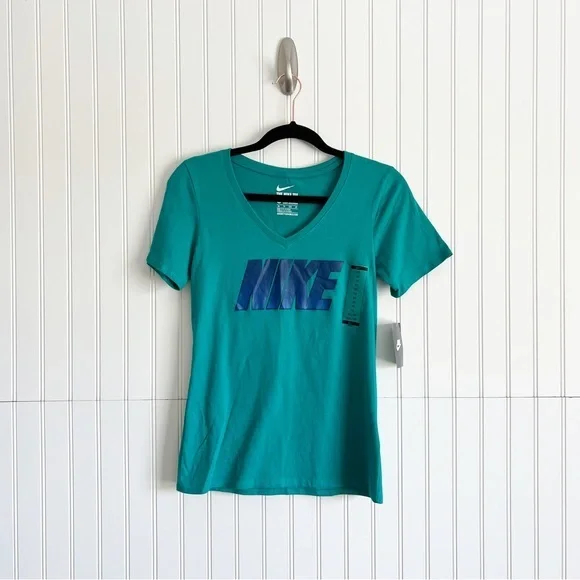 Nike XS Teal V Neck Logo Shirt