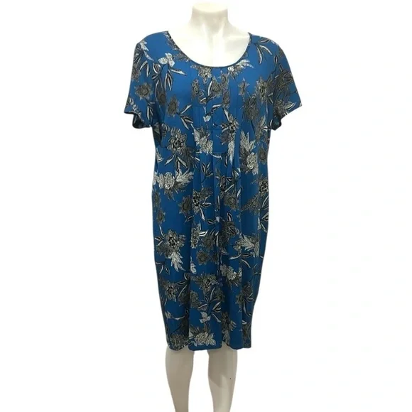 J.Jill wearever collection pleated blue floral shift dress size Large