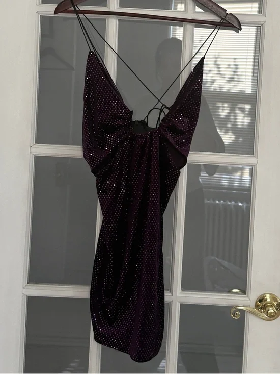 ZARA Festive Days Women's Purple Sequin Strappy Mini Dress Size L NEW