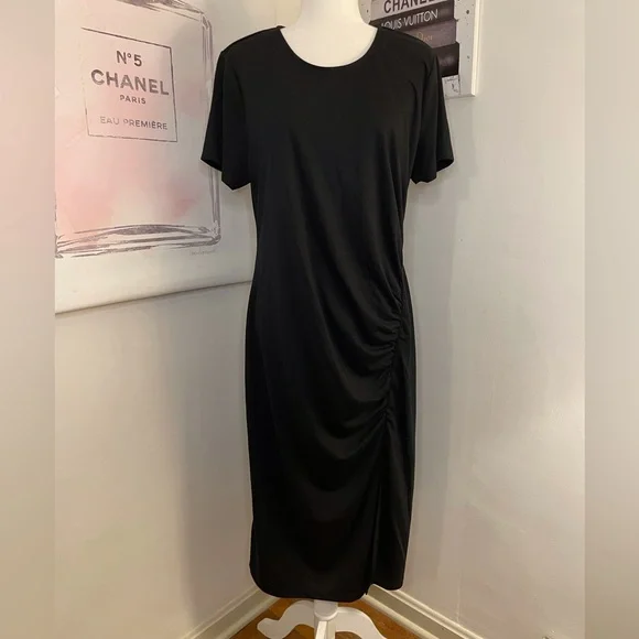 A New Day Short Sleeve Ruched Midi Dress Black Size XXL Plus Size