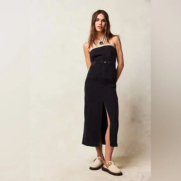NWOT Free People Picture Perfect Midi Strapless Tube Denim Dress Size 2