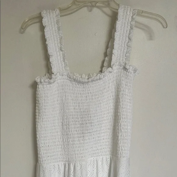 MICHAEL Michael Kors White Eyelet Lace Smocked Sleeveless Maxi Dress M