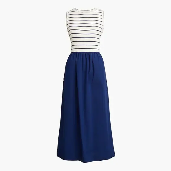 NWT J.Crew Factory Striped Ribbed-Knit Mixy Dress Ivory Antique Navy Size XL
