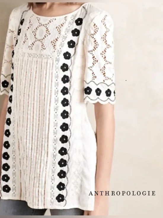 Anthropologie | Floreat Veille Embellished Lace Top