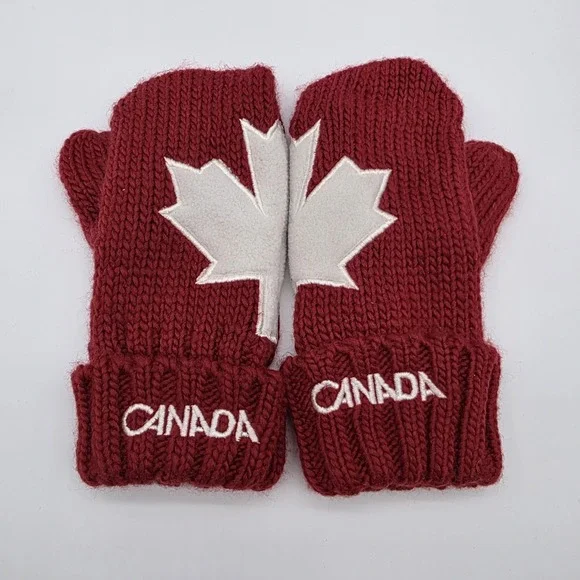 Hudson Bay Team Canada Winter Olympics Maple Leaf Knit Mittens Youth One Size