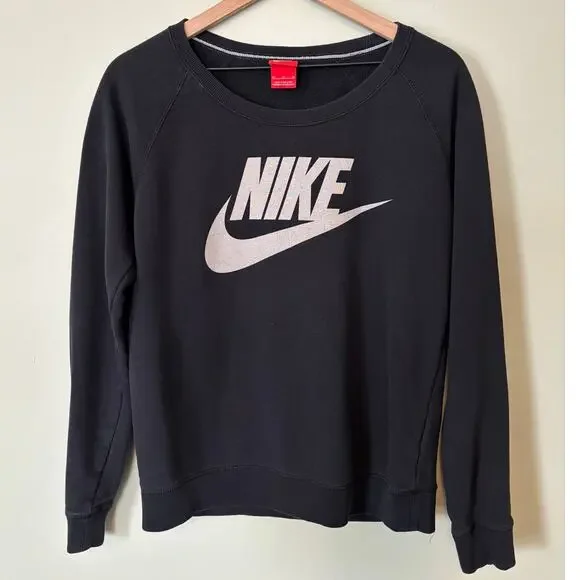 Nike Vintage Y2K Black Crew Neck Logo Sweatshirt Size Medium
