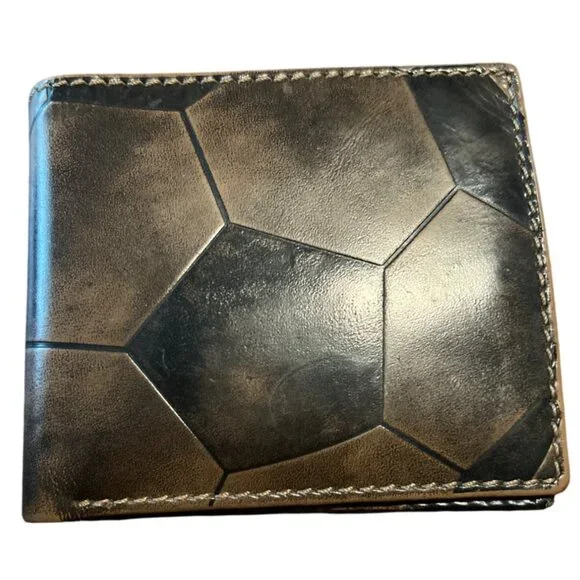 House Of Jack Mens‎ Bifold Leather Wallet Embossed Soccer Ball Design