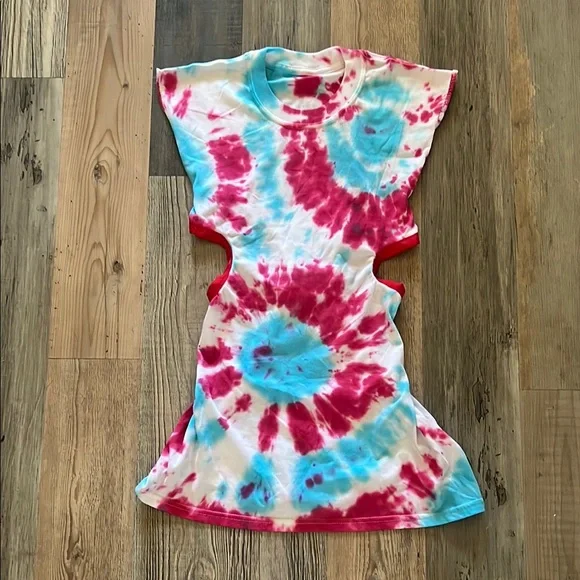 Upcycled / Reworked Handmade Tie Dyed T-Shirt Dress w/ Side Cutouts Size: XS