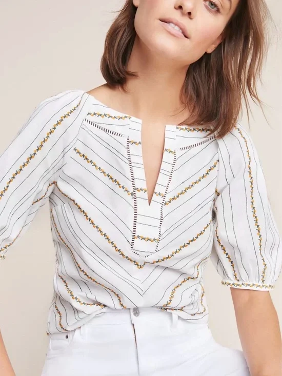 Anthropologie  Maeve 100% Cotton Fruta Puff Sleeve top