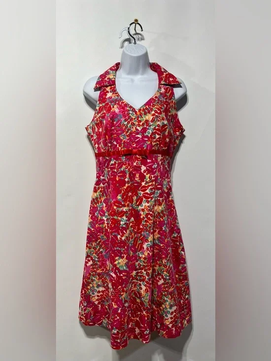 Sangria‎ Vibrant Pink Red Floral V-Neck Mini Dress