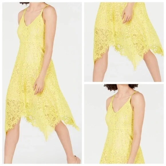 🆕Yellow lace hanky-hem dress