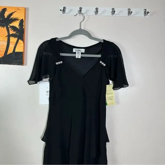Patra Black Midi Dress with Rhinestone Details