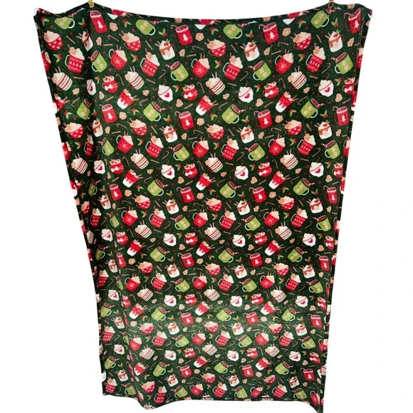 RJ 1916 Holiday Hot Cocoa Plush Fleece Throw Blanket Green‎ Christmas Mugs Candy