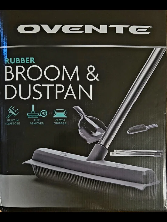 Ovente Rubber Broom & Dustpan Set