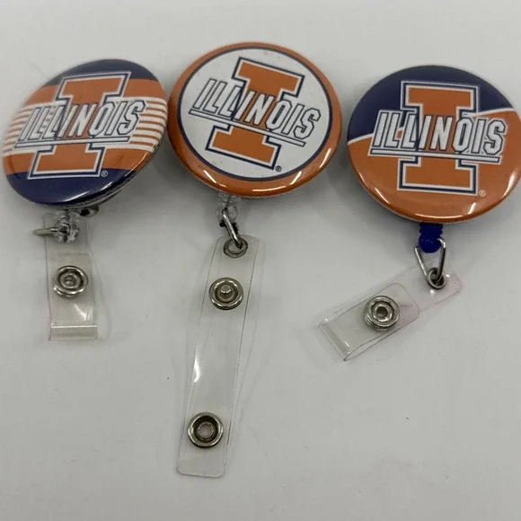 3 University of Illinois U‎ of I Badge Pull Clips Card Holders Button Lot