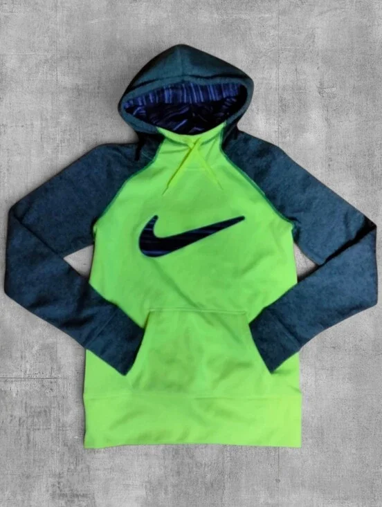 Nike Neon Yellow and Gray Swoosh Logo Hoodie