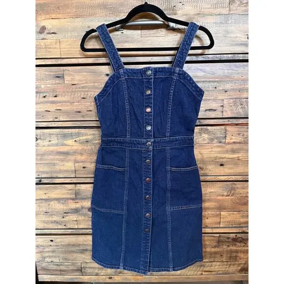 NWT Oat New York Women's Denim Button up Dress Size 0 Blue With Pockets